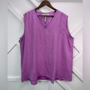 NWT Crown Linen Designs 100% Linen Sleeveless Tank Top Purple Pink Size 3X